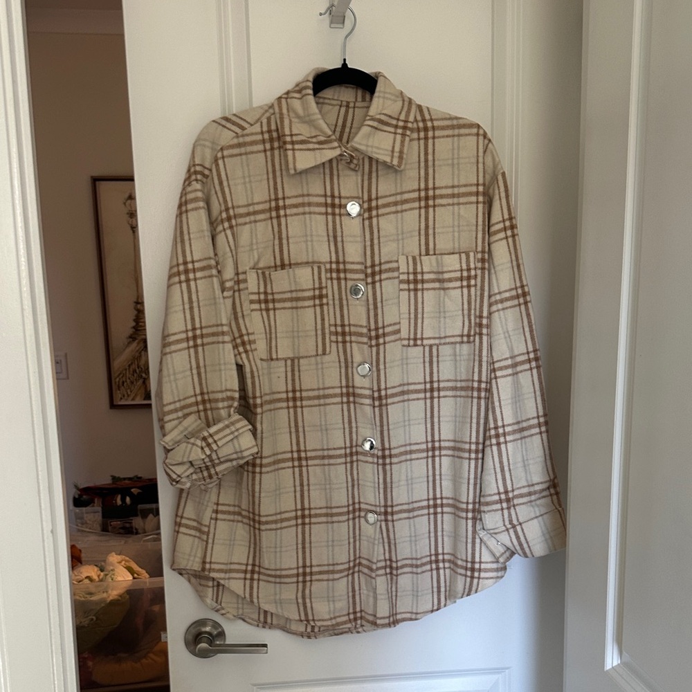 Plaid Button-Up Shacket Size L
